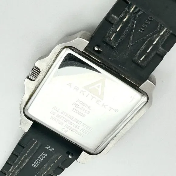 4/$100 Fossil Arkitekt FS-4143 Stainless Steel Watch Black Silicone Band